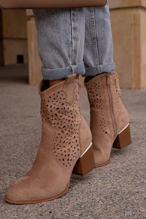 Průhledné botky na podpatku z ekologického semiše zapínání na zip tmavě hnědé Sevana