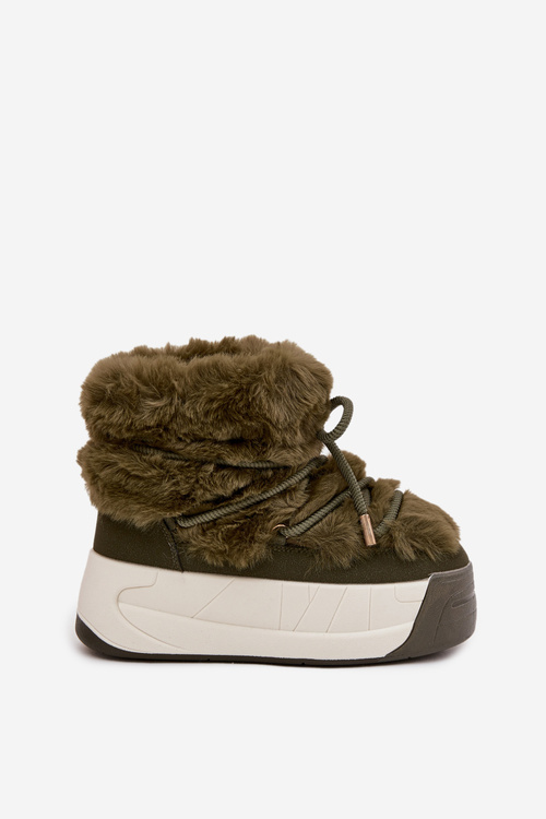 Dámské sněhule na masivní platformě s tkaničkami a kožešinou Kalivira