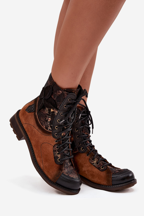 Kožené dámské kotníkové boty z pravé kůže na nízkém podpatku Maciejka 07004-29 camel