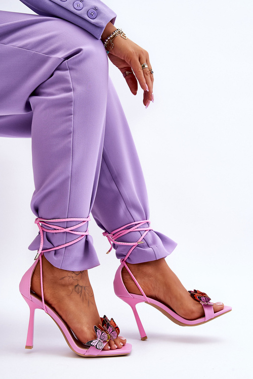 Zviazané sandále na špendlíku s motýľmi ružovými delmarmi