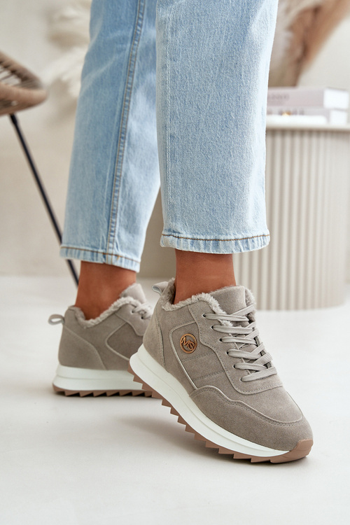 Zateplené kožené sportovní boty na platformě šedé Adite