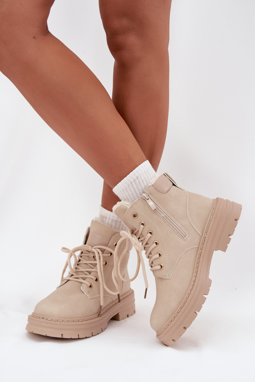 Dámské zimní boty s kožíškem na zip světle béžové Tharika