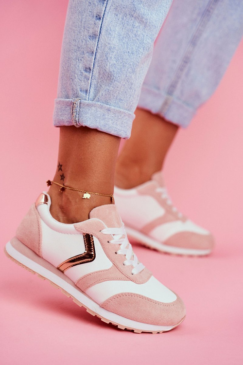 Dámske športové biele a ružové ruletové topánky