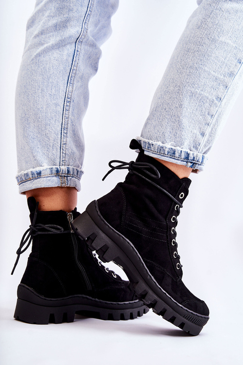 Suede Trappers S prošíváním Černé Layden