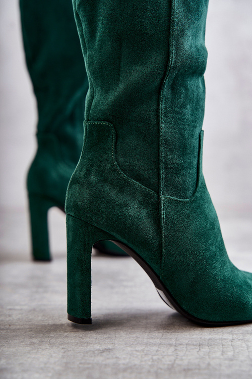 Dámské kozačky na podpatku ke kolenům tmavě zelené Truly Love