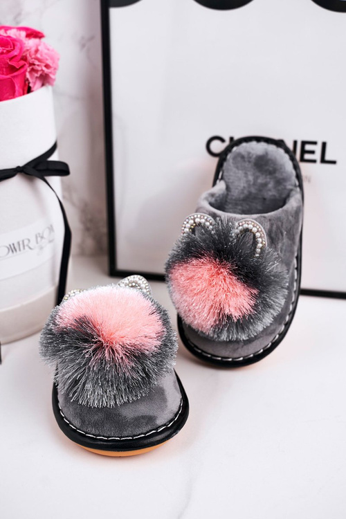 Dětské Domácí Pantofle S Bambulí šedé Cinderella