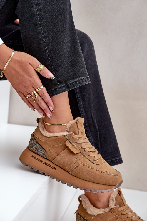 Dámske Tenisky S Kožušinou A Lesklým Elementom Big Star OO274578 Hi-Poly System Camel