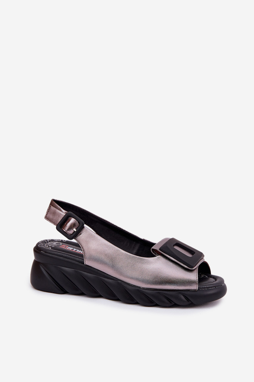 Dámske kožené sandále na platforme s ozdobou Artiker 56C2158 grafit