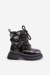 Zateplené Dievčenské Čižmy S Medvedíkom Na Zips Lakované Čierne Relobia