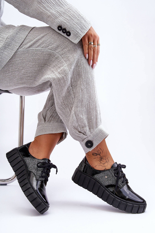 Kožené topánky na čiernej plošine hypnózy lemar