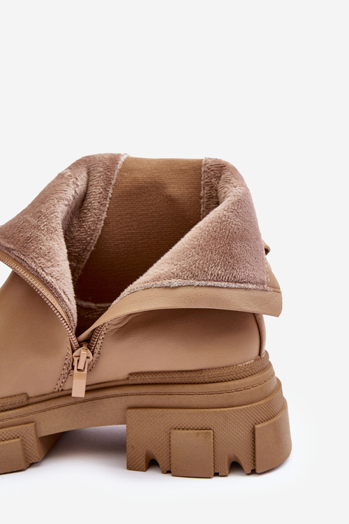 Kůže Boty Sztyblety Na Ploché Podpatku A Platformě Bežové Solita