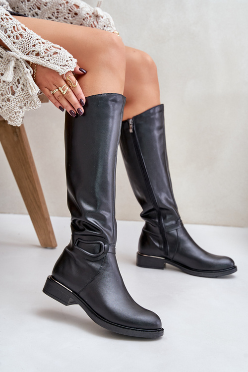 Zazoo 70140 Kožené dámské kozačky nad kolena zateplené černé