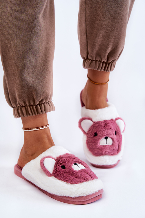 Dámské kožešinové pantofle s Teddy Růžová a bílá Solly