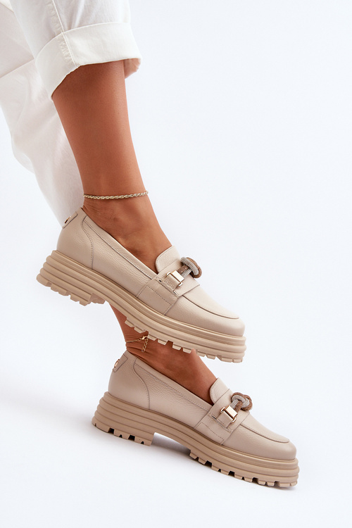 Dámské kožené mokasíny s ozdobou Laura Messi 2780 béžové