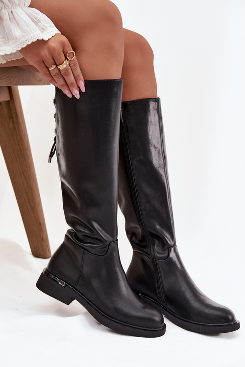 Zateplené dámské kozačky z pravé kůže na nízkém podpatku Vinceza 66822 Černé