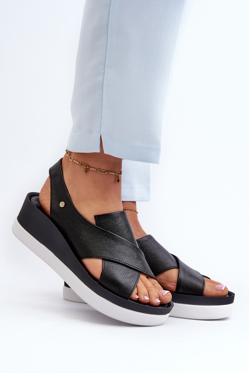 Zazoo 40256 Kožené sandále na platforme čierne