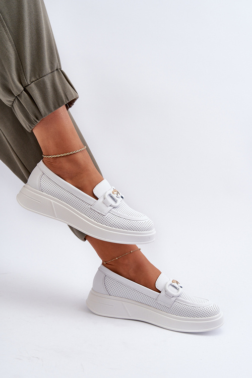 Dámské kožené mokasíny na platformě bílé S.Barski LR720