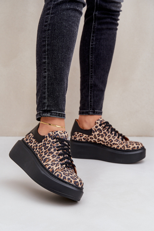 Kožené tenisky na platformě s leopardím vzorem Zazoo 3346 hnědo-černé