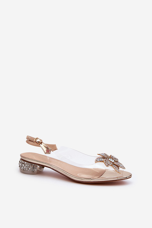 Průhledné sandály na nízkém podpatku s ozdobou zlato D&A MR38-383