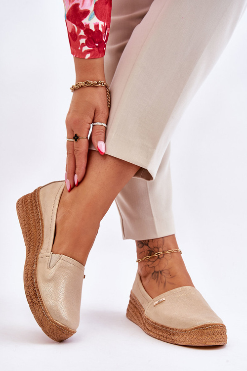 Dámske kožené espadrilly pre béžový zlatý lemar hadlee