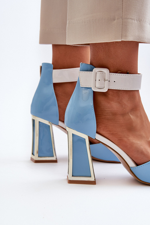 Lakýrované sandály na podpatku modré Adrianu