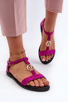 Dámske ploché sandále s ​​zlatým zdobením Vinceza 17321 fuksiové
