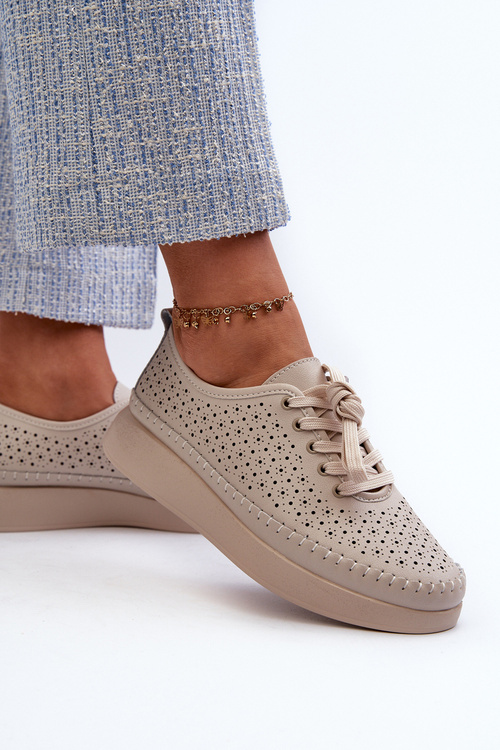 Kožené tenisky na platforme S.Barski LR278 béžové