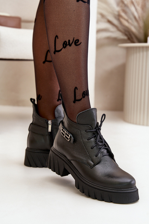 Zazoo 60483 Dámské Kožené Boty S Nízkým Zvrškem Zateplené Černé