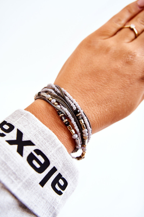 Dámský náramek s perlami a krystaly šedý