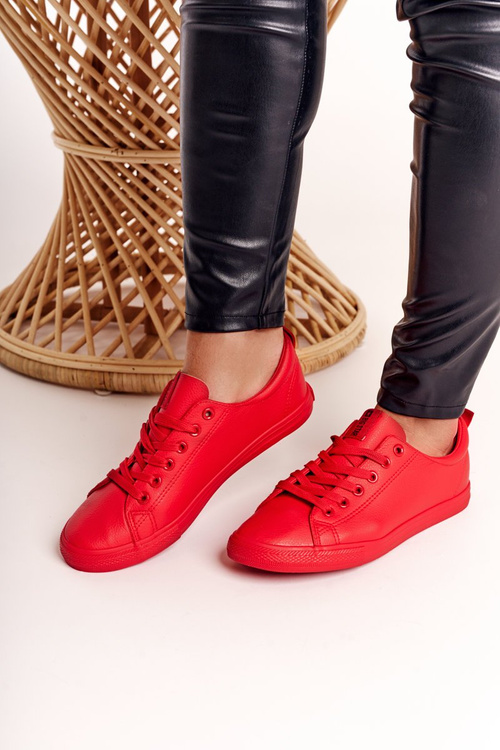 Dámske kožené tenisky s stuhou veľkou hviezdou DD274686 červená