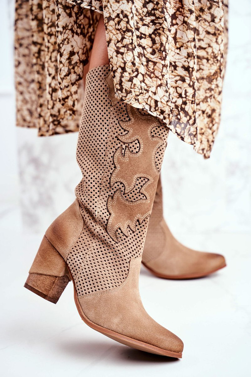 Dámske topánky na post béžovej kože vysoký rozmarín