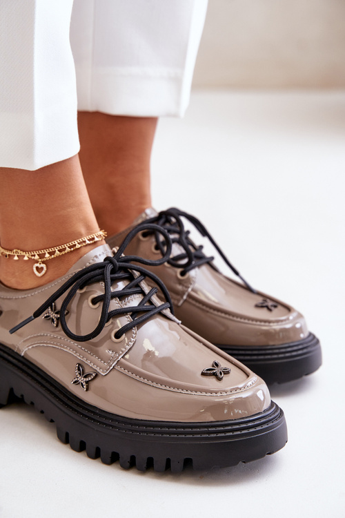 Lakované Dámske Polobotky S Ozdobami Prírodná Koža Béžová Artiker 55C1010