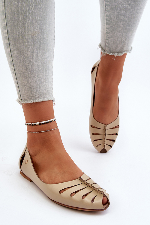 Zazoo 10009 Pohodlné Dámské Kožené Baletky Beige