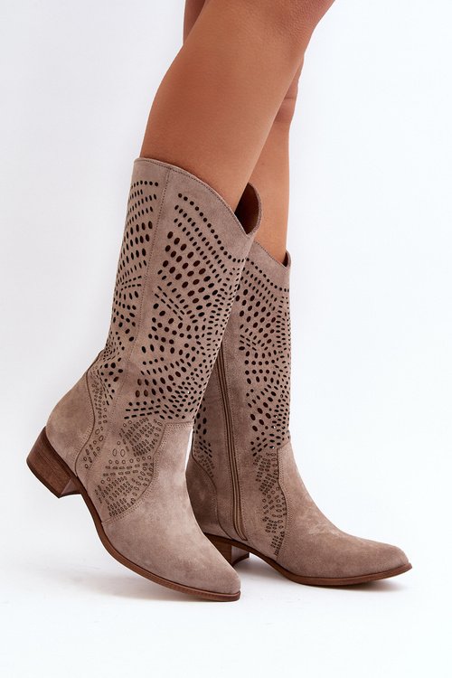 Zazoo 3305/P cappucino Openwork Calf Boots.