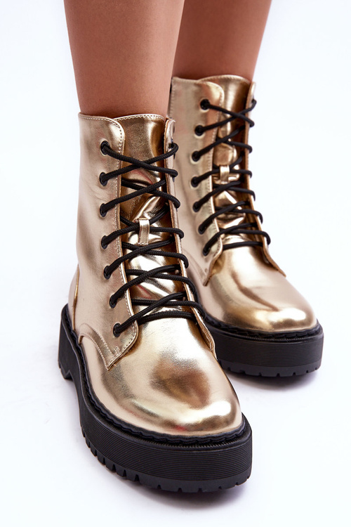 Kožené Metalické Botky Workery Zlaté Teflorna