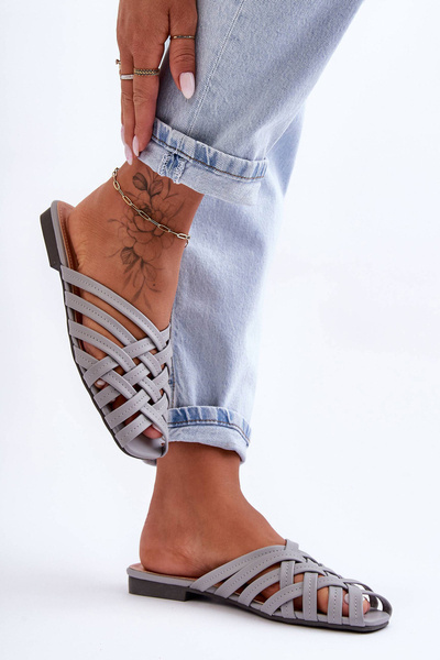 Dámské Kožené Šlapky Se Šňůrkami Šedé Doralia