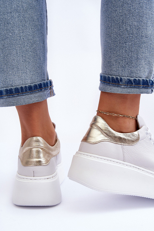 Dámské sportovní kožené boty na platformě Bílá Lemar 10150