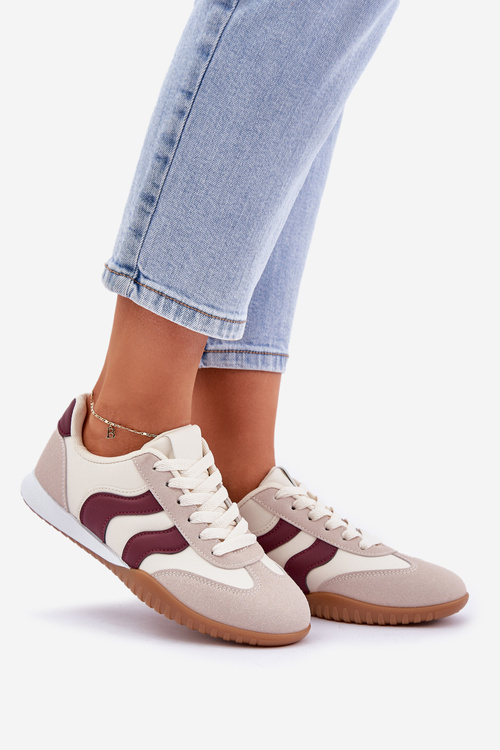 Klasické Dámske Sneakers Z Eko Kože Béžovo-Bordové Maretina