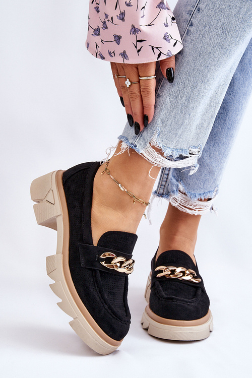 Dámské mokasíny Brogues s řetízkem Černá Luella