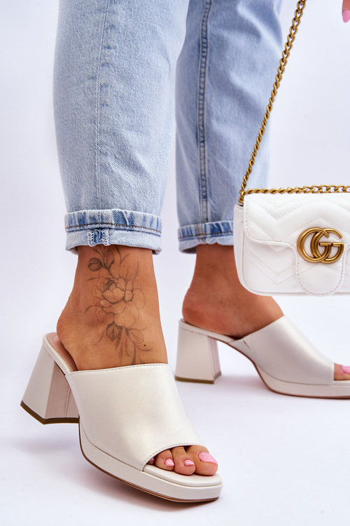 Módní pantofle na podpatku Sergio Leone KL322 Pearl