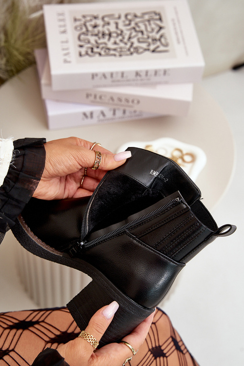 Zateplené dámske čižmy na podpätku eko koža čierne Irittes