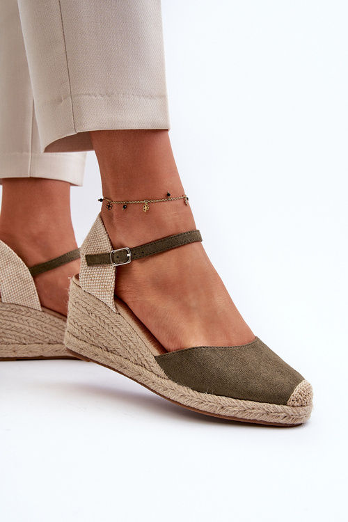 Suede Espadrilky sandály na klínu Zelená Cammer