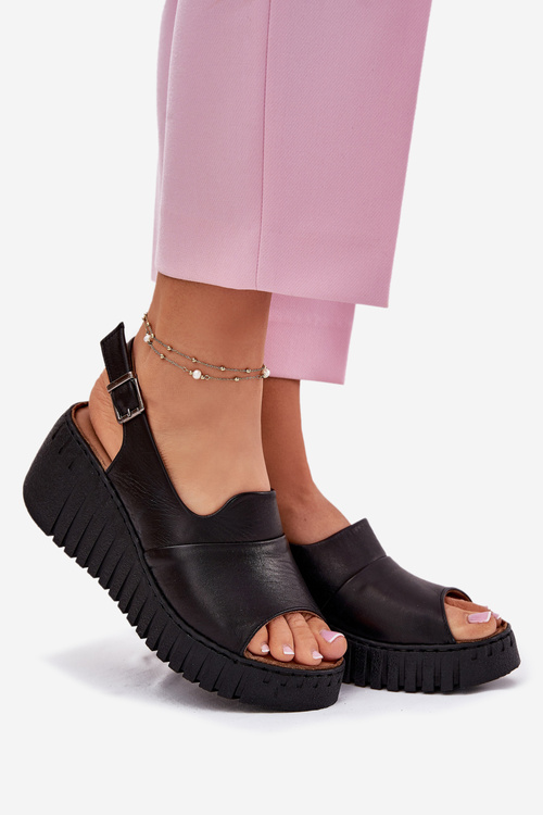 Dámské Sandály Z Přírodní Kůže Na Klínu Artiker Černé 54C0791