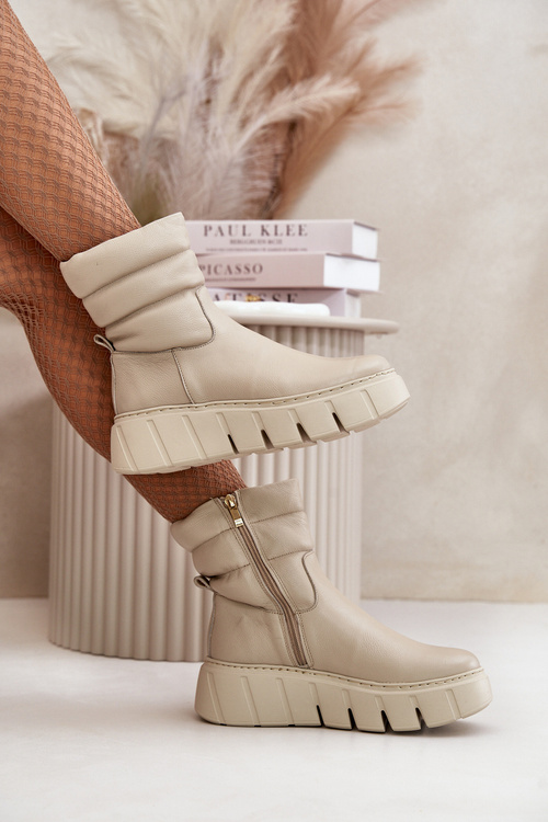 Zazoo 60512 Dámské kožené boty na zip zateplené filtrem světle béžové