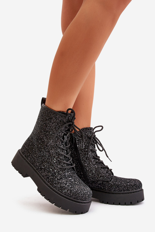 Zateplené Pracovné Čižmy Dámske Ozdobené Flitrami Čierne Liatheine