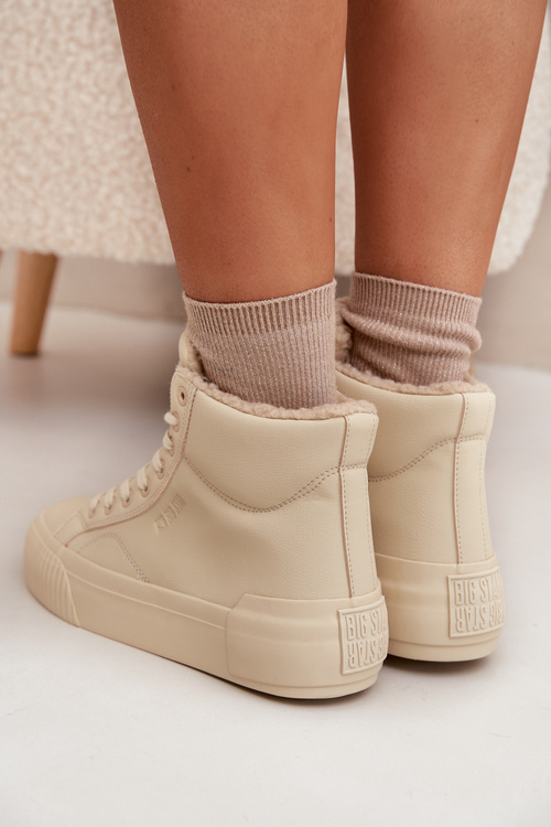 Zateplené dámské tenisky na platformě Big Star OO274795 Béžové