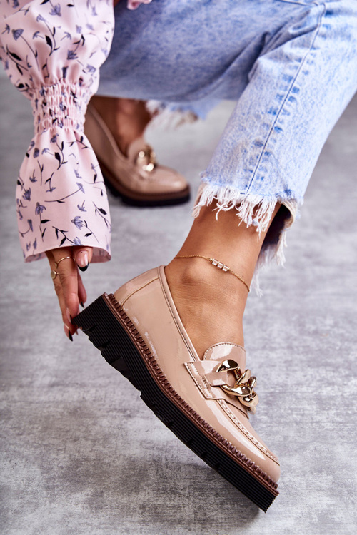 Lakované mokasíny na béžové platformě Reidun