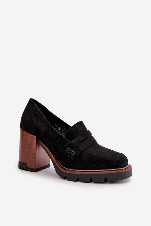 Dámske topánky na opätku s platformou z ekologického semišu čierne Vinceza 58105