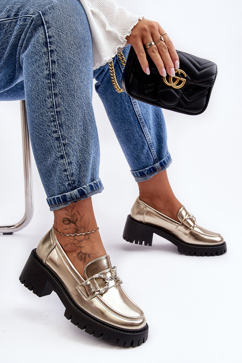 Dámska kožená topánka s masívnym pätom zlata Lemmitty