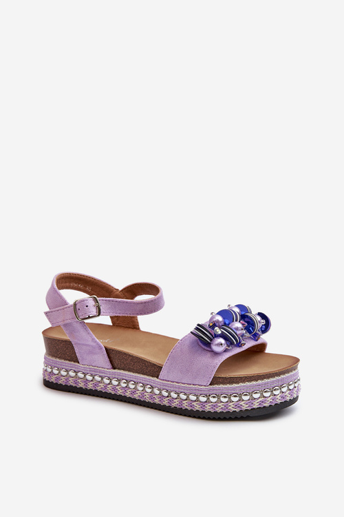 Dámske sandále na klinčeku a platforme s ozdobami S.Barski HY056 fialové